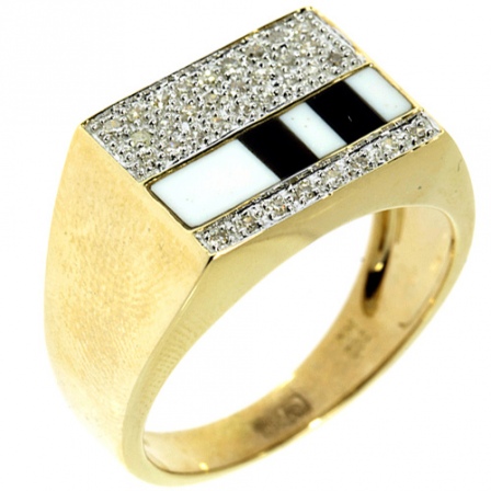 Кольцо с бриллиантами, агатами, ониксами из желтого золота (арт. 730770)