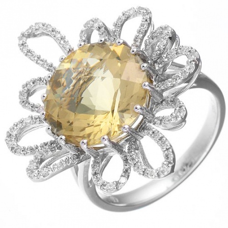 Кольцо Цветок с бриллиантами, кварцем из белого золота (арт. 732295)