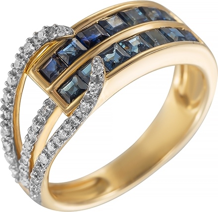 Кольцо с бриллиантами, сапфирами из желтого золота (арт. 732514)