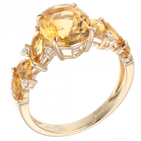 Кольцо с бриллиантами, цитринами из желтого золота (арт. 732769)