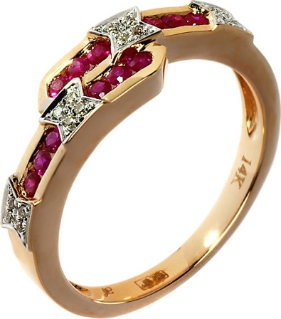 Кольцо с бриллиантами, рубинами из красного золота (арт. 732865)