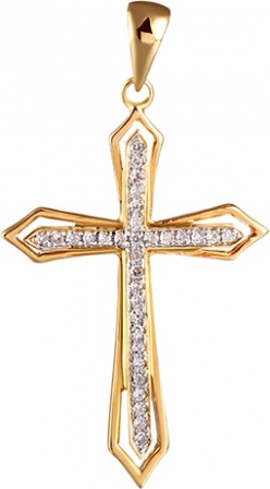 Крестик с бриллиантами из желтого золота (арт. 733039)
