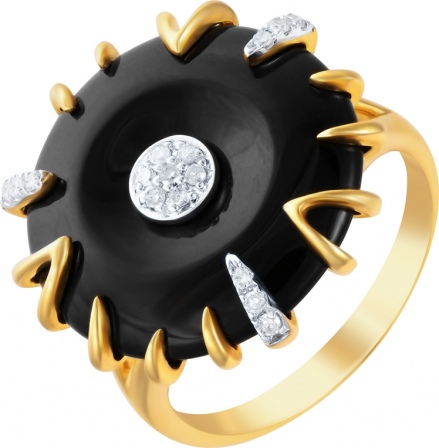 Кольцо с бриллиантами, ониксом из желтого золота (арт. 733303)