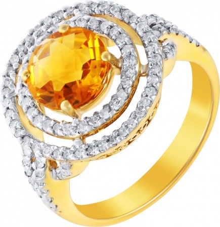 Кольцо с бриллиантами, цитрином из желтого золота (арт. 733461)
