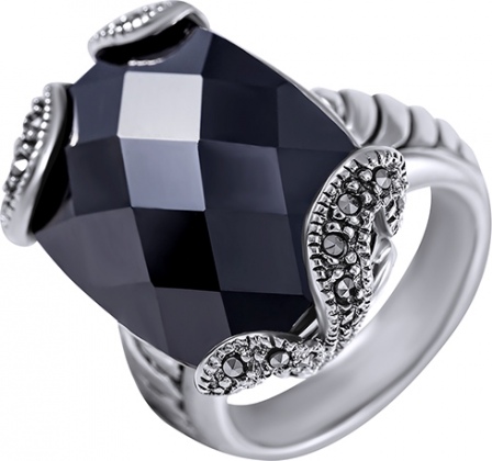 Кольцо с марказитами, ониксом из серебра (арт. 735083)
