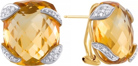 Серьги с цитринами и бриллиантами из жёлтого золота (арт. 737131)