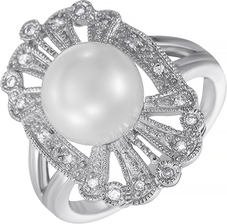 Кольцо с бриллиантами и жемчугом из белого золота (арт. 737719)