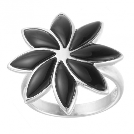 Кольцо Цветок с ониксами из серебра (арт. 738064)
