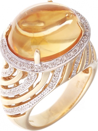Кольцо с бриллиантами, цитрином из желтого золота (арт. 738475)