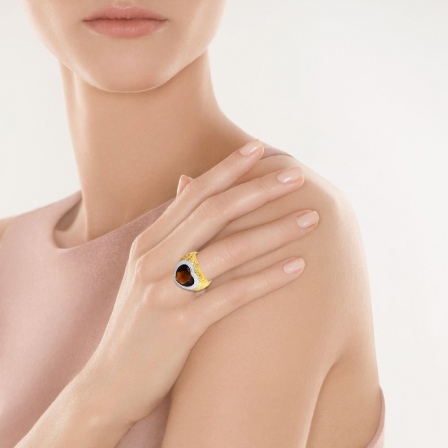 Кольцо Сердце с бриллиантами, кварцем из желтого золота (арт. 738490)