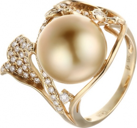 Кольцо с бриллиантами, жемчугом из желтого золота (арт. 738522)