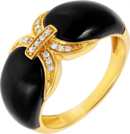 Кольцо с бриллиантами, ониксами из желтого золота (арт. 739195)