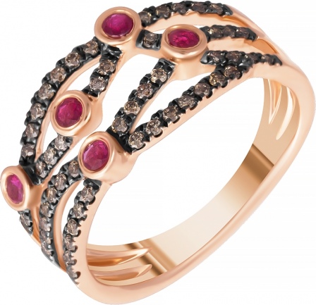 Кольцо с бриллиантами, рубинами из красного золота (арт. 739328)