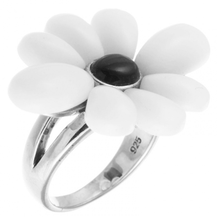 Кольцо Цветок с агатами, ониксом из серебра (арт. 740470)