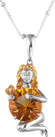 Колье Девушка с цитрином, бриллиантом из белого золота (арт. 740498)
