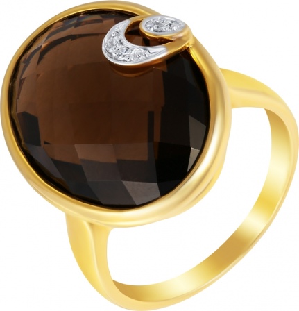 Кольцо с раухтопазом и бриллиантами из жёлтого золота (арт. 741896)