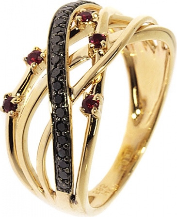 Кольцо с бриллиантами и рубинами из красного золота (арт. 743558)