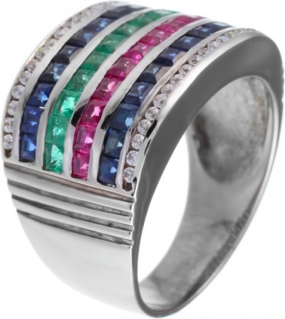 Кольцо с россыпью цветных и драгоценных камней из серебра (арт. 744091)