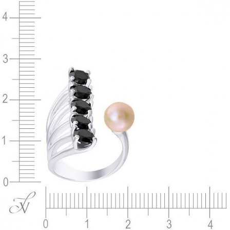 Кольцо с жемчугом и фианитами из серебра (арт. 744497)