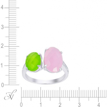 Кольцо с стеклом и фианитами из серебра (арт. 744530)