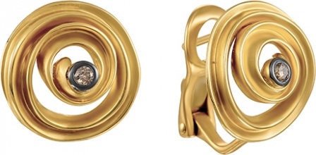Серьги с 2 бриллиантами из жёлтого золота (арт. 745240)