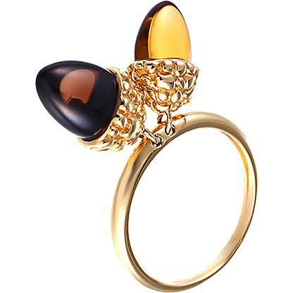 Кольцо с цитрином, раухтопазом и бриллиантами из жёлтого золота (арт. 745309)
