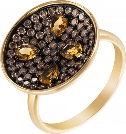 Кольцо с бриллиантами и цитринами из жёлтого золота (арт. 745320)