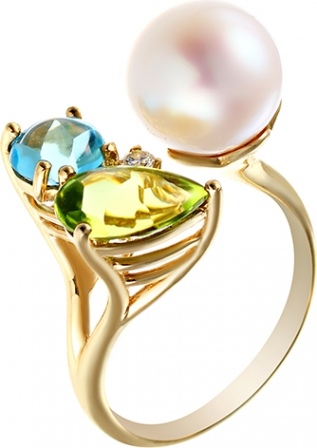 Кольцо с россыпью цветных и драгоценных камней из жёлтого золота (арт. 745352)