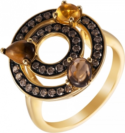 Кольцо с россыпью цветных и драгоценных камней из жёлтого золота (арт. 745408)