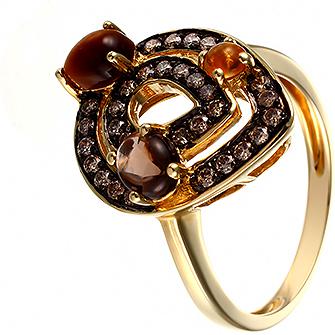 Кольцо с россыпью цветных и драгоценных камней из жёлтого золота (арт. 745420)