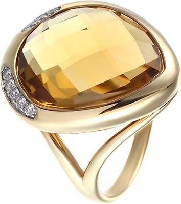Кольцо с цитрином и бриллиантами из жёлтого золота (арт. 745456)