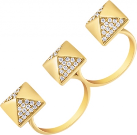 Кольцо на два пальца с 84 бриллиантами из жёлтого золота (арт. 745518)
