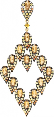 Подвеска с кварцами, сапфирами и бриллиантами из жёлтого золота (арт. 745659)