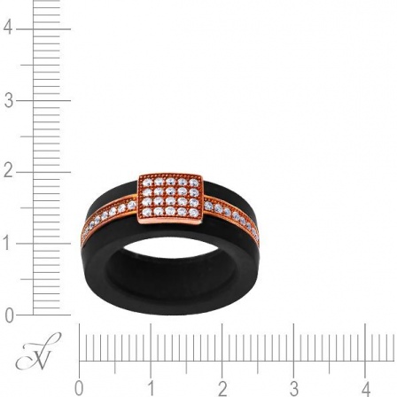 Кольцо с каучуком и фианитами из серебра с позолотой (арт. 746466)