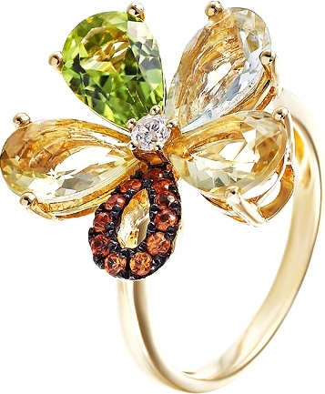 Кольцо с россыпью цветных и драгоценных камней из жёлтого золота (арт. 746862)