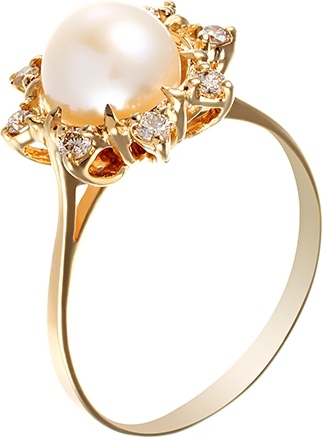 Кольцо с бриллиантами и жемчугом из жёлтого золота (арт. 747626)
