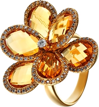 Кольцо с бриллиантами и цитринами из жёлтого золота (арт. 747683)