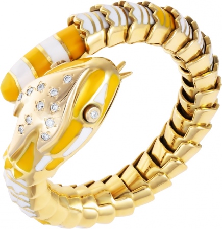Кольцо с бриллиантами и эмалью из жёлтого золота (арт. 749594)