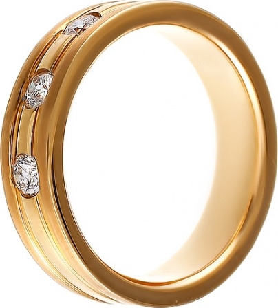 Кольцо с 3 бриллиантами из жёлтого золота (арт. 749696)