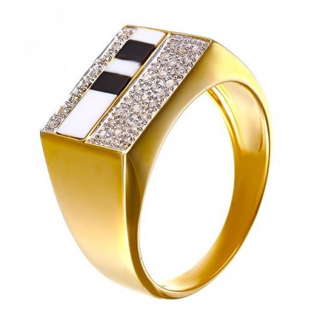 Кольцо с агатами, ониксами и бриллиантами из жёлтого золота (арт. 757021)