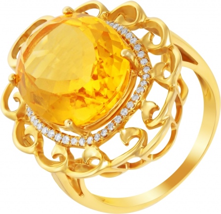 Кольцо с цитрином и бриллиантами из жёлтого золота (арт. 759657)