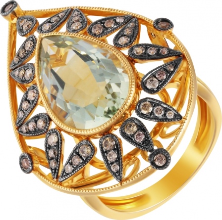 Кольцо с аметистом и бриллиантами из жёлтого золота (арт. 759709)