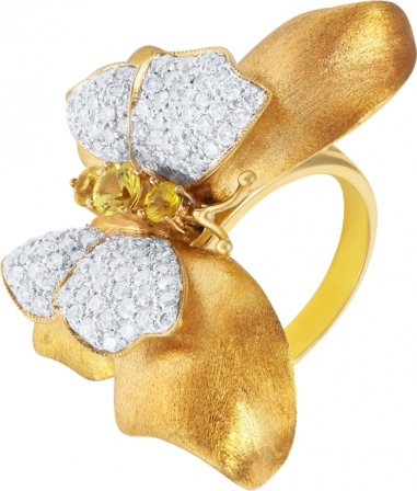 Кольцо с бриллиантами и сапфирами из жёлтого золота (арт. 759785)