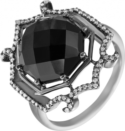 Кольцо с ониксом и бриллиантами из чёрного золота (арт. 759942)