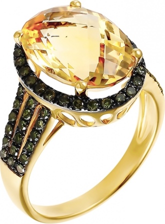 Кольцо с цитрином и бриллиантами из жёлтого золота (арт. 760249)