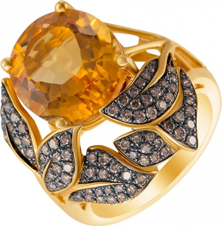 Кольцо с цитрином и бриллиантами из жёлтого золота (арт. 760267)