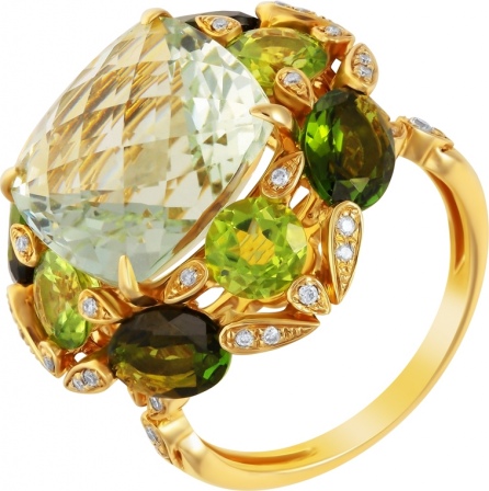 Кольцо с россыпью цветных и драгоценных камней из жёлтого золота (арт. 760361)