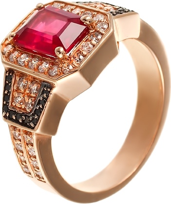 Кольцо с рубином и бриллиантами из красного золота (арт. 760444)