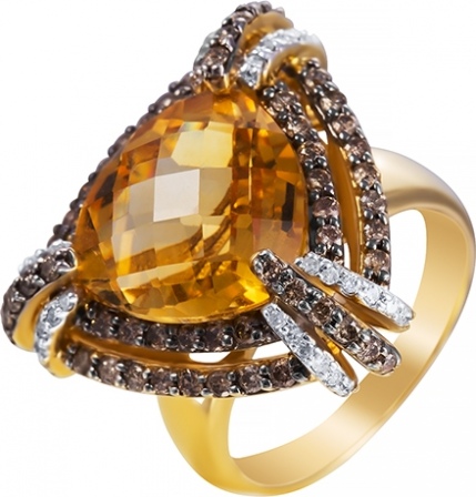 Кольцо с цитрином и бриллиантами из жёлтого золота (арт. 760507)