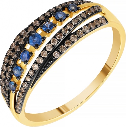 Кольцо с бриллиантами и сапфирами из жёлтого золота (арт. 760518)